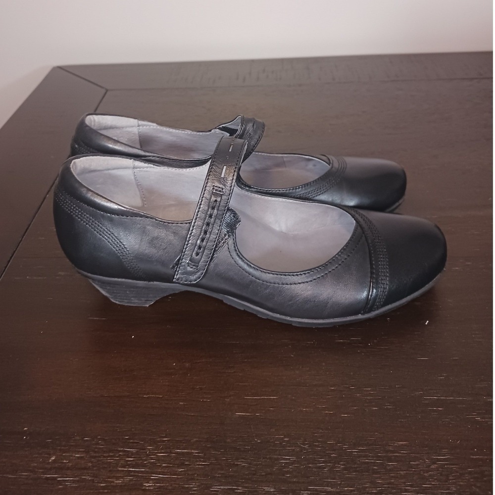Abeo Mary Jane Comfort Shoes Womens 8N Black Leather Hook Loop Low Heel